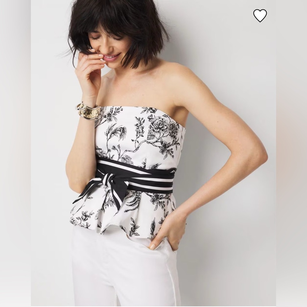 WHBM Floral Strapless Bustier Peplum Top